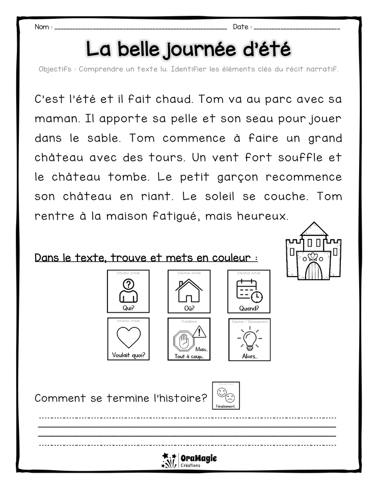 Compréhension de lecture et du récit - La belle journée d'été Compréhension de lecture et du récit - La belle journée d'été