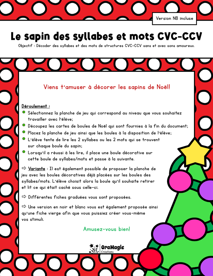 Le sapin des syllabes et des vrais mots CVC-CCV sans et avec sons amoureux Le sapin des syllabes et des vrais mots CVC-CCV sans et avec sons amoureux