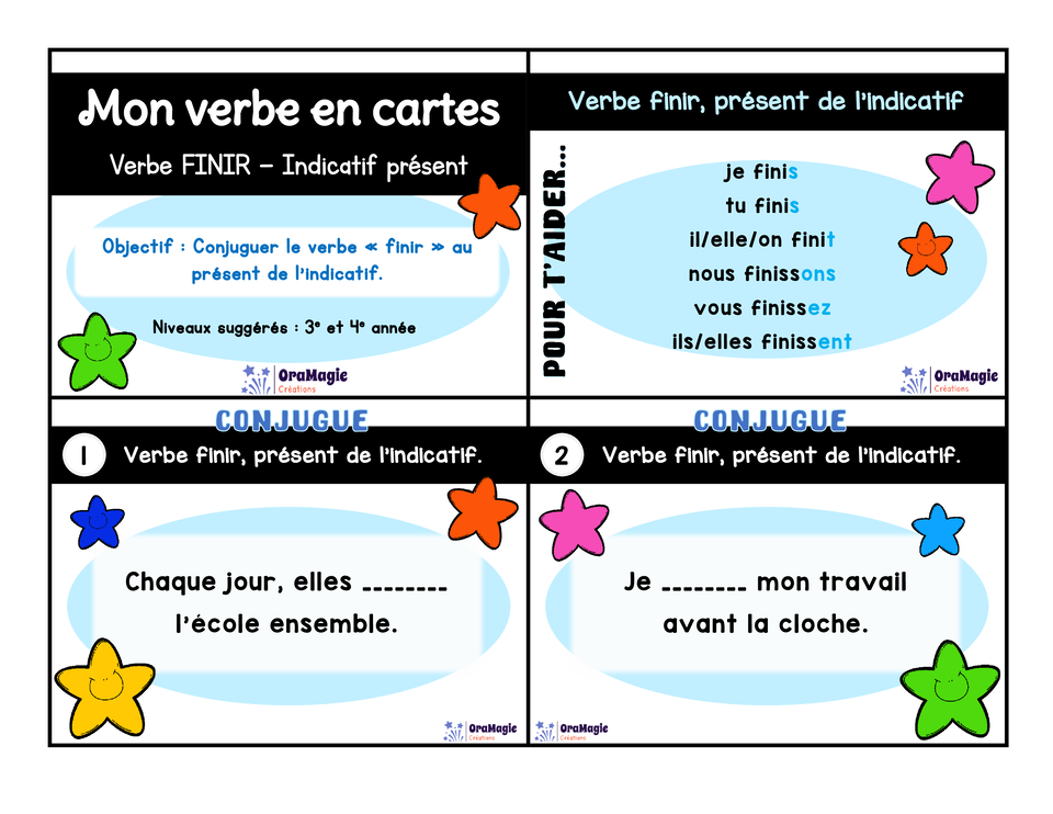Cartes à tâches - Mon verbe en cartes - Verbe FINIR présent de l'indicatif Cartes à tâches - Mon verbe en cartes - Verbe FINIR présent de l'indicatif